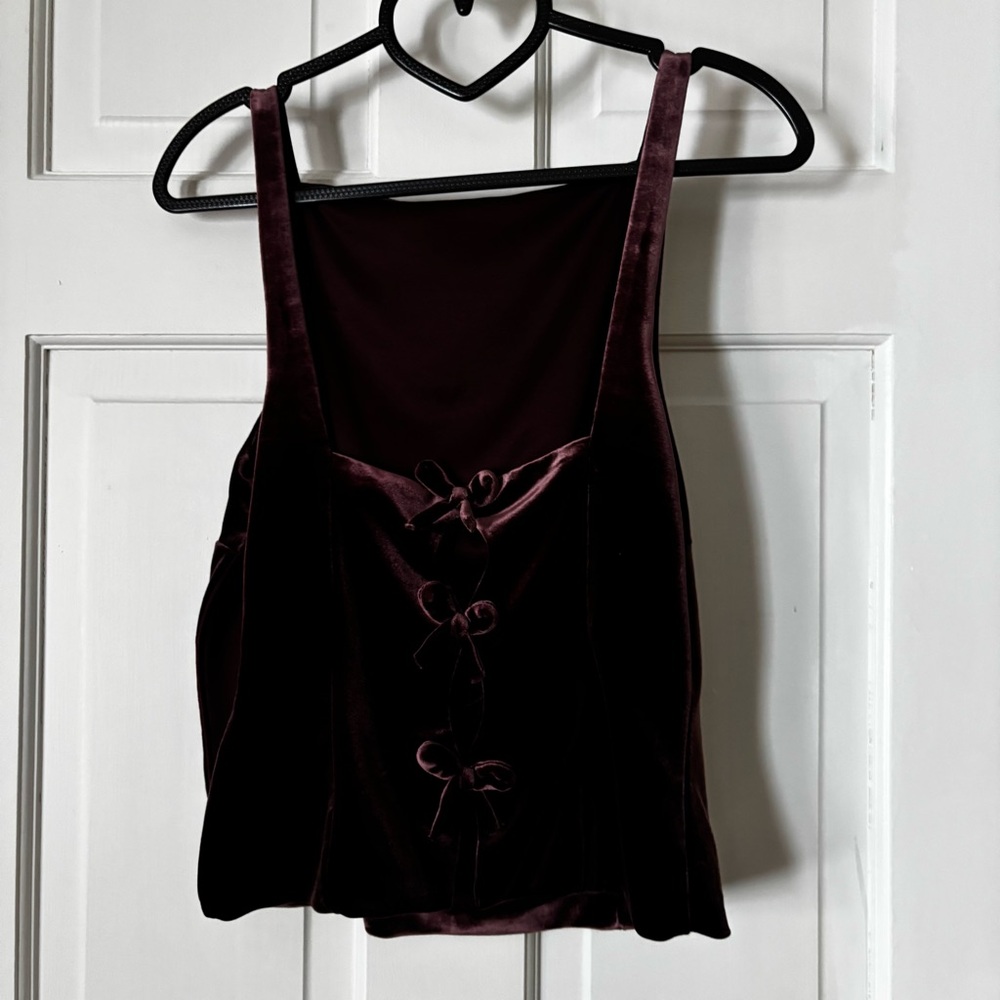 Zara burgundy velvet bow top